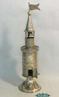 Unique Continental 833 Silver Clock Tower Spice Tower Box Besamim 