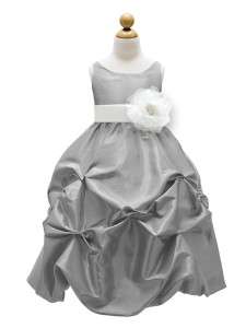 Silver Taffeta Flower Girl Dress Pick Your Sash Size 2 4 6 8 10 12 