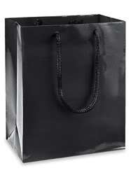BLACK HIGH GLOSS Cub Paper Gift Handle Shopper Bags 8x4x10  