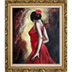  Elegant Spanish Flamenco Dancer with Long Red Skirt Oil 