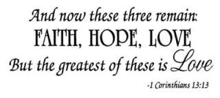 FAITH HOPE LOVE Wall Quote Decal Corinthians Religion Lettering Home 