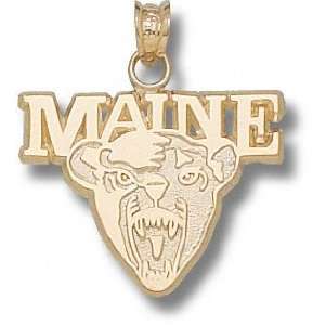 Maine Black Bears Solid 10K Gold MAINE Bear Pendant  