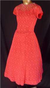   Red Chantilly Lace Party Dress VLV Rhinestone Pearl Full Skirt S   M