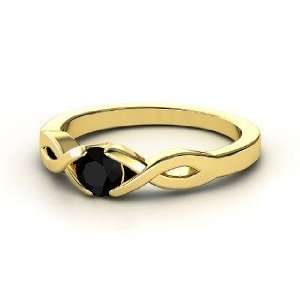    Cross My Heart Ring, Round Black Onyx 14K Yellow Gold Ring Jewelry