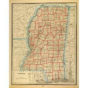  Map Mississippi State River Counties Gulf of Mexico United States 