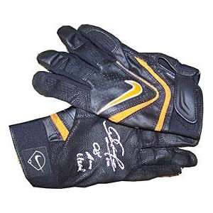   2008 Game Used Black / Orange Batting Gloves   Autographed MLB Gloves
