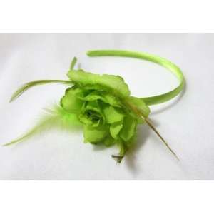  Lime Green Rose with Feathers Headband 