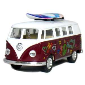   cast 1962 VW Classic Peace Van with Surfboard (Maroon). Toys & Games