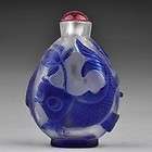 Reputation Antique Blue fish Glass Snuff Bottle Two Layers Carving