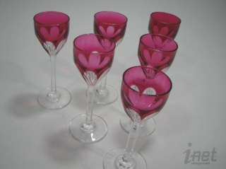 Baccarat Genova Ruby/Rose Red & Clear Cut Crystal 6 Cordial Glasses 