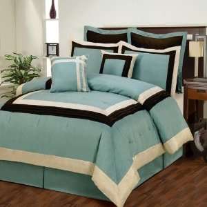   Tranquility Hotel 8 Piece Comforter Set in Blue / Chocolate   Queen