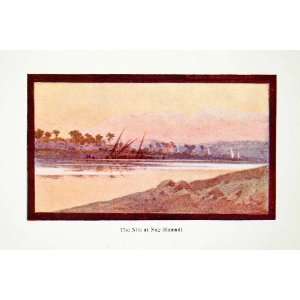  1908 Color Print Nile Nag Hamadi Egypt Africa Water Coastline Trees 