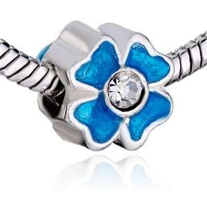 Blue Leaf Clover Gift Beads Charm Fits Pandora Charms 