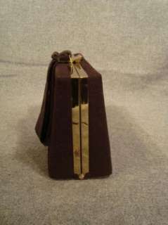 Vintage Graceline Brown Wool Felt Frame Purse Bag  