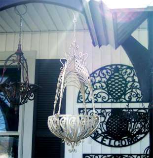 large hanging basket with a basket weave latticed top wrought iron in 