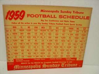 1959 Big Ten Conference & Notre Dame Poster Schedule Minneapolis dp 