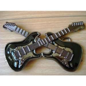  Double Corssed Guitars Belt Buckle Rock N Roll Music two 