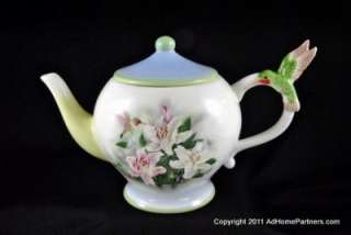 Lena Liu Teapot Hummingbird and Lilies Collectible Teleflora  