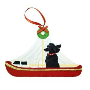  Black Poodle Dog Sailboat Wooden Handpainted 3 Dimensional 