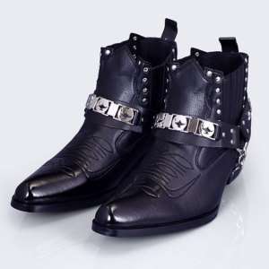 Black Boots Western Cowboy Leather Mens Shoes US 7 10  