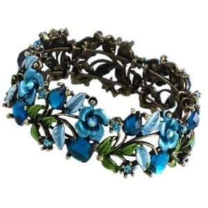 Fancy Antique Goldtone Vintage Style Teal Blue Flowers, Crystals and 