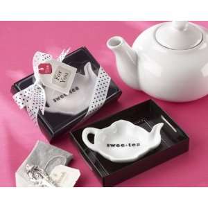 Tea Ceramic Tea Bag Caddy in Black & White Serving Tray Gift Box (pack 