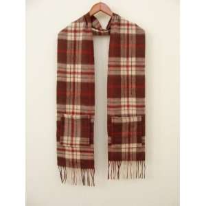 Cashmere Scarf with Pockets, Burgundy Plaid   , Blended with 