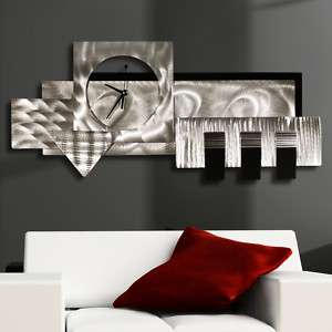 Modern Abstract Metal Wall Art Decor Sculpture Silver/Black Stream 