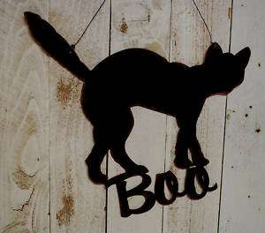 Black Metal Cat   Primitive Door Hanging   Halloween  