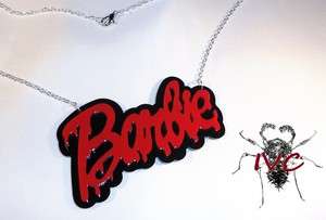 BLEED BARBIE SCENE RED ON BLK NECKLACE PENDANT SIL CHN PUNK EMO 
