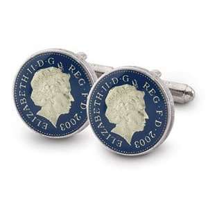  Silver Star Queen Elizabeth II English Pound Cufflinks 