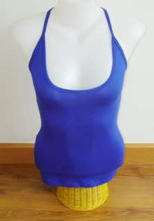 NEW SEXY BLUE X BACK LOW CUT TANK TOP FITS FOR XS S M SPANDEX RAYON 