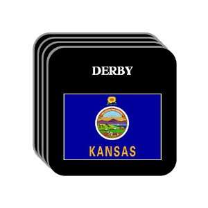  US State Flag   DERBY, Kansas (KS) Set of 4 Mini Mousepad 