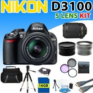 Nikon D3100 D 3100 Digital SLR Camera w/ Nikon 18 55mm + 55 200mm Vr 