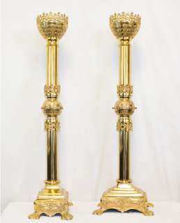 BAROQUE Gold plated ALTAR PASCHAL CANDLE STANDS  