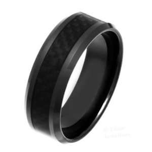 8mm Black Ceramic Wedding Band Ring with Black Carbon Fiber Inlay (10)