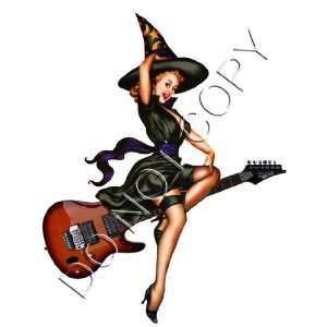  Guitar Riding Witch Pin Up Decal s180 Musical Instruments