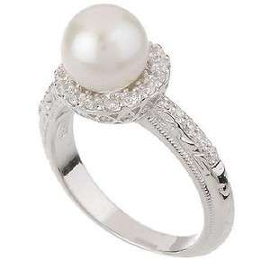 Tacori Epiphany Sterling Silver Diamonique Pearl Engraved Ring 8 W 