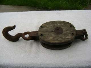 LARGE 6 OLD WOOD PULLEY BLOCK AND TACKLE  