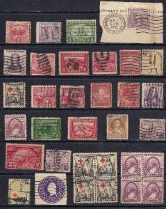 33 US stamps 1919 #537 3¢ Victory WWI, #615 2¢ Landing  