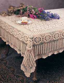 Handmade Crochet Lace Tablecloth 72x108 White, Beige  