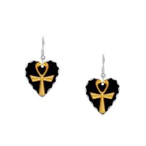  Earring Heart Charm Egyptian Gold Ankh Black Artsmith Inc 
