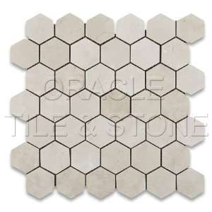  Crema Marfil Marble Polished 2 Hexagon Mosaic Tile   Box 