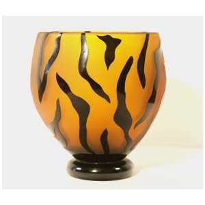  Correia Designer Art Glass, Bowl Amber/Blk Tiger print 