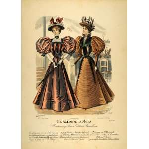 1895 Victorian Lady Fashion Dress Costume Lithograph   Hand Colored 