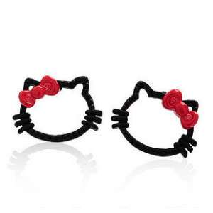 Cute Lovely Black Hello Ketty Red Bowknot Stud Earrings  