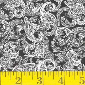  45 Wide Featherly Swirls Black/White Fabric By The Yard 