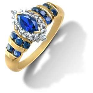  10KT Ladies Synthetic Sapphire and Diamond Ring Jewelry