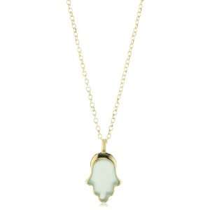 Marcia Moran Blue Agate Hamsa Stone Pendent 18k Gold Plated Necklace 
