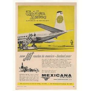 1960 Mexicana Airlines Golden Aztec Jet Route Mexico Print Ad  